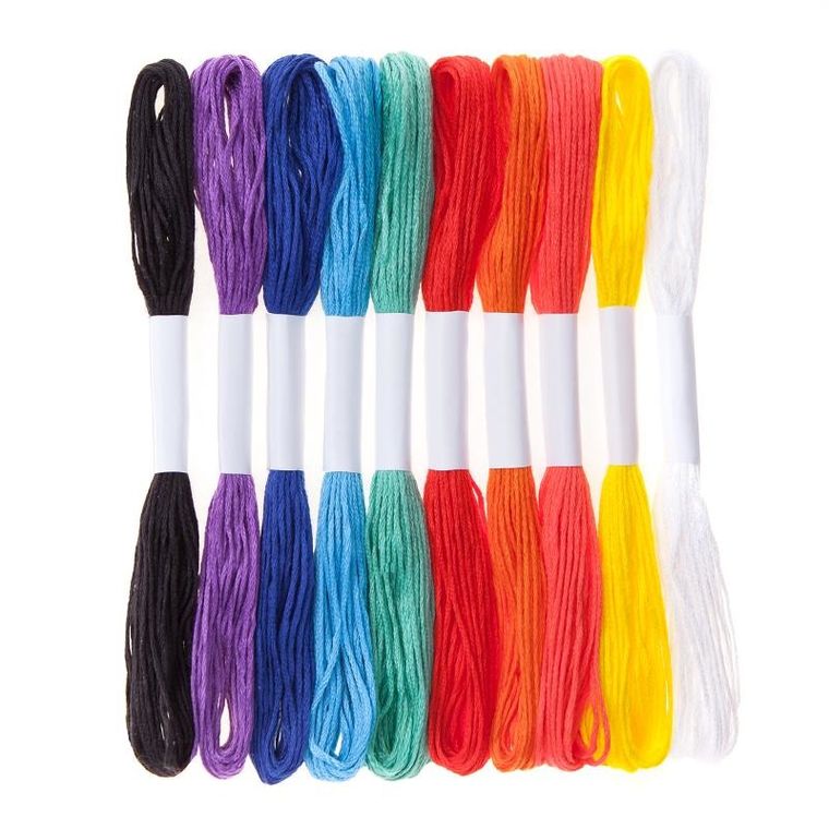 DP Craft, zestaw mulIn w nasyconych tęczowych kolorach, 8m, 10 szt.