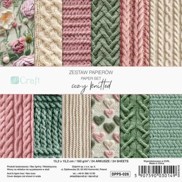 DP Craft, zestaw papierów kolorowych, cozy knitted, 15,2-15,2 cm, 24 arkusze