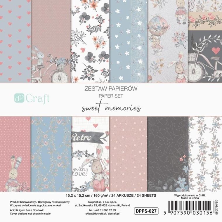 DP Craft, zestaw papierów kolorowych, memories, 15,2-15,2 cm, 24 arkusze