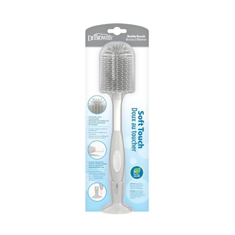 Dr Brown's, szczotka do butelek, miękkie silikonowe włosie, szara