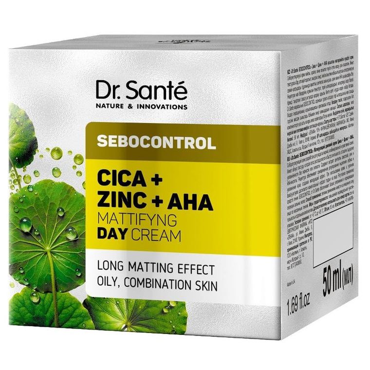 Dr. Sante, Sebocontrol, matujący krem na dzień cica + zinc + aha, 50 ml