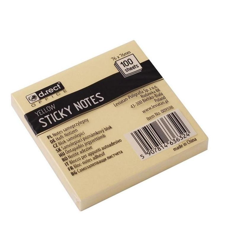 D.Rect, notes samoprzylepny, żółty, 76-76 mm