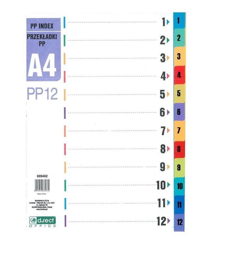 D.Rect, przekładki A4, PP, 1-12