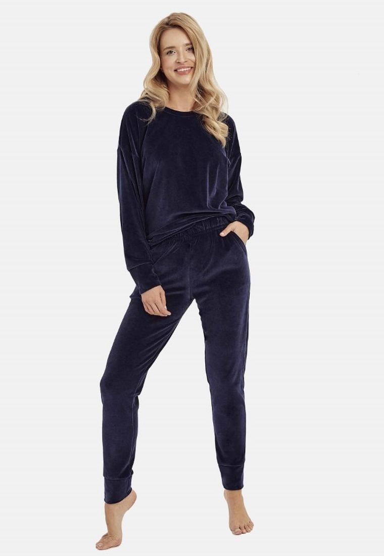 Dres damski, welurowy, granatowy, Taro