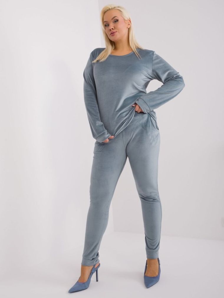 Dres damski, welurowy, plus size, niebieski, Relevance