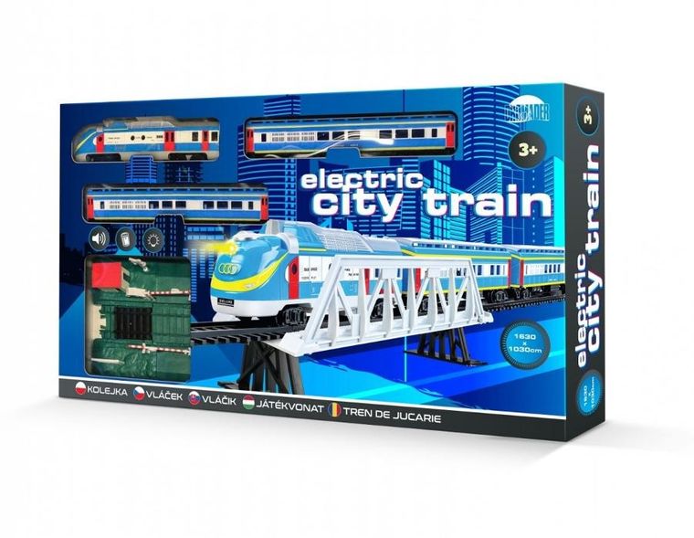 Dromader, Kolejka Express z przejazdem kolejowym, zabawka z dźwiękiem i światłem