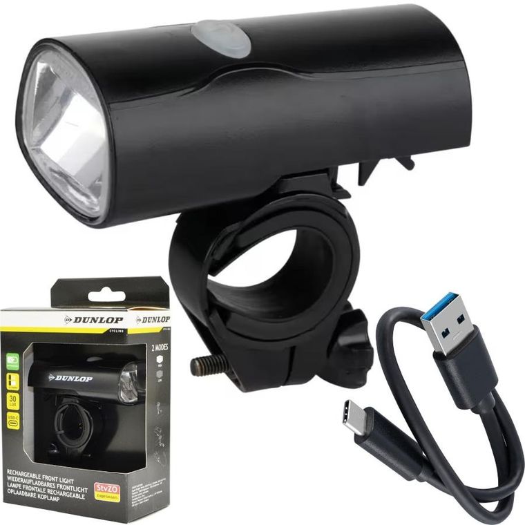 Dunlop, lampka rowerowa przednia, LED USB-C, 2 tryby