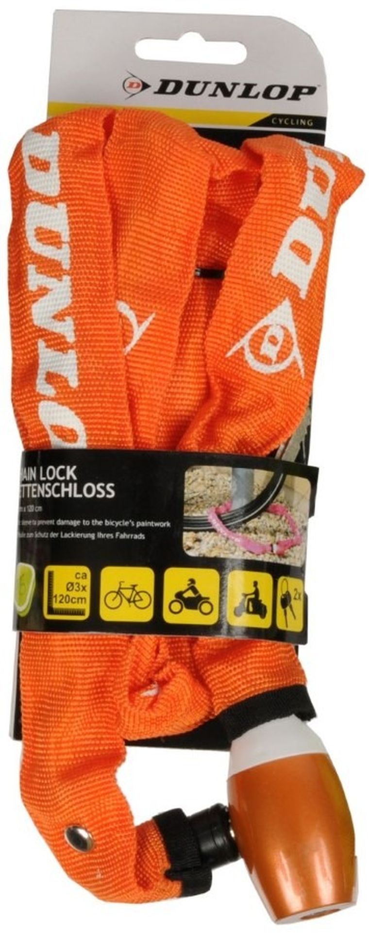 Dunlop, łańcuch rowerowy na zamek, pomarańczowy, 120 cm