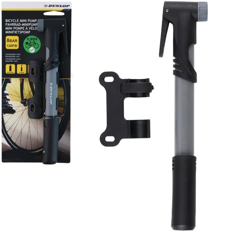 Dunlop, pompka rowerowa mini, 8bar, szara