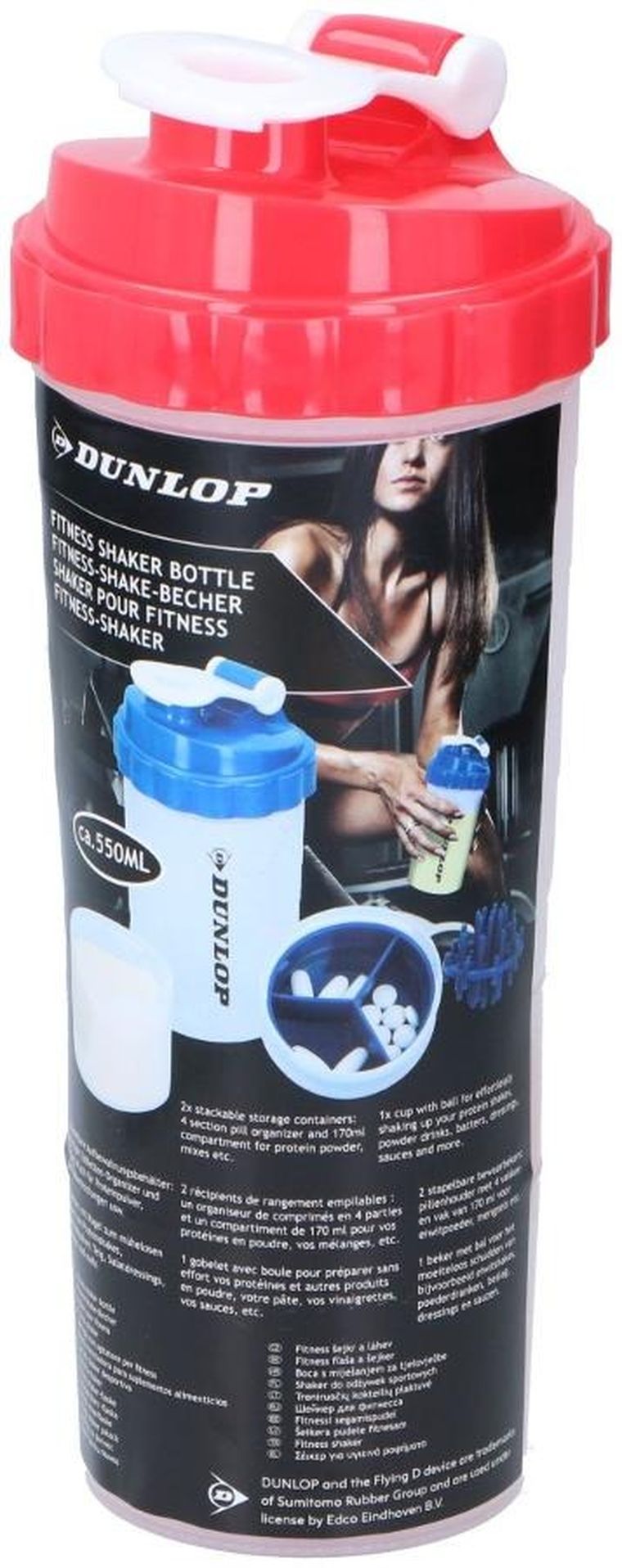 Dunlop, shaker koktajli do odżywek, bidon, czerwony, 550 ml