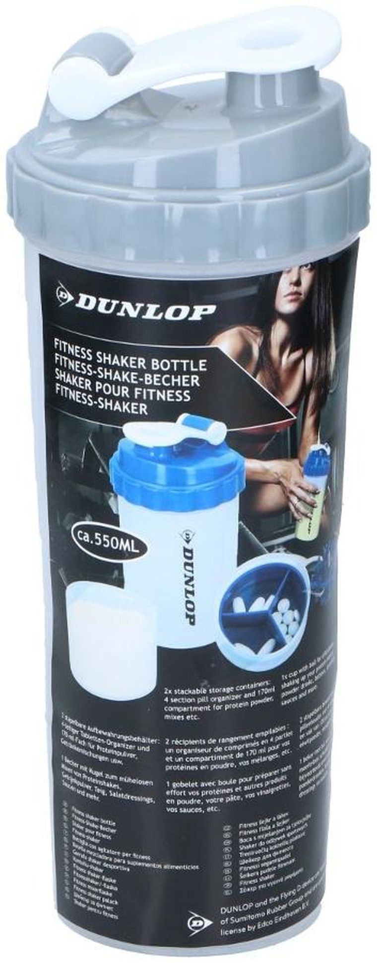 Dunlop, shaker koktajli do odżywek, bidon, szary, 550 ml