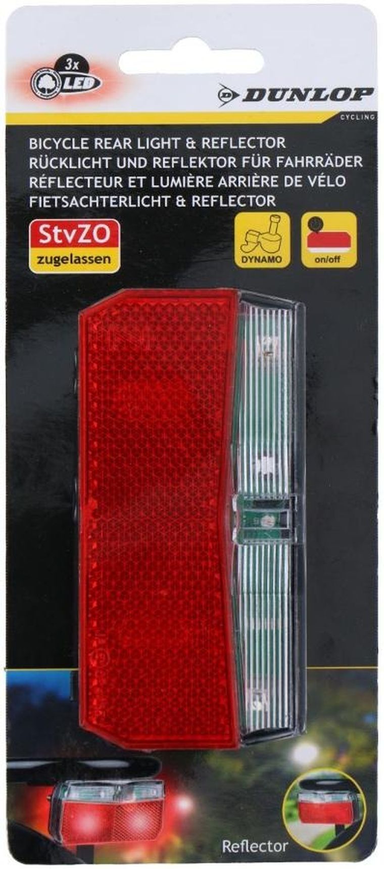 Dunlop, tylne światło rowerowe, 3 LED SMD
