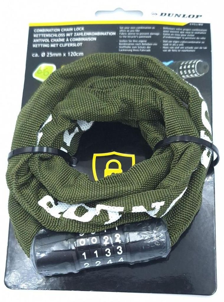 Dunlop, zapięcie rowerowe, łańcuch na szyfr, 120 cm, khaky