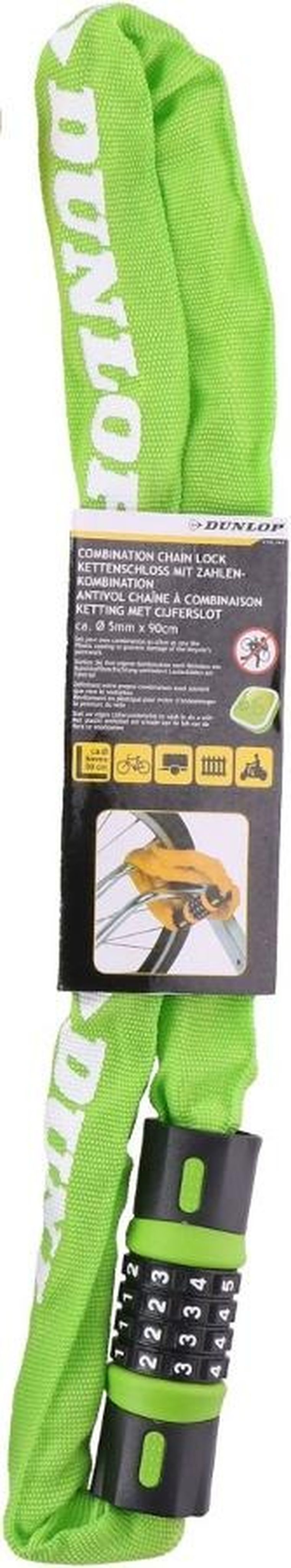 Dunlop, zapięcie rowerowe, łańcuch na szyfr, 90 cm zielone