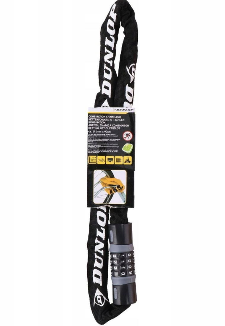 Dunlop, zapięcie rowerowe, łańcuch na szyfr, czarny, 90 cm