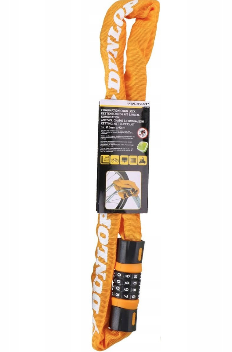 Dunlop, zapięcie rowerowe, łańcuch na szyfr, pomarańczowe, 90 cm