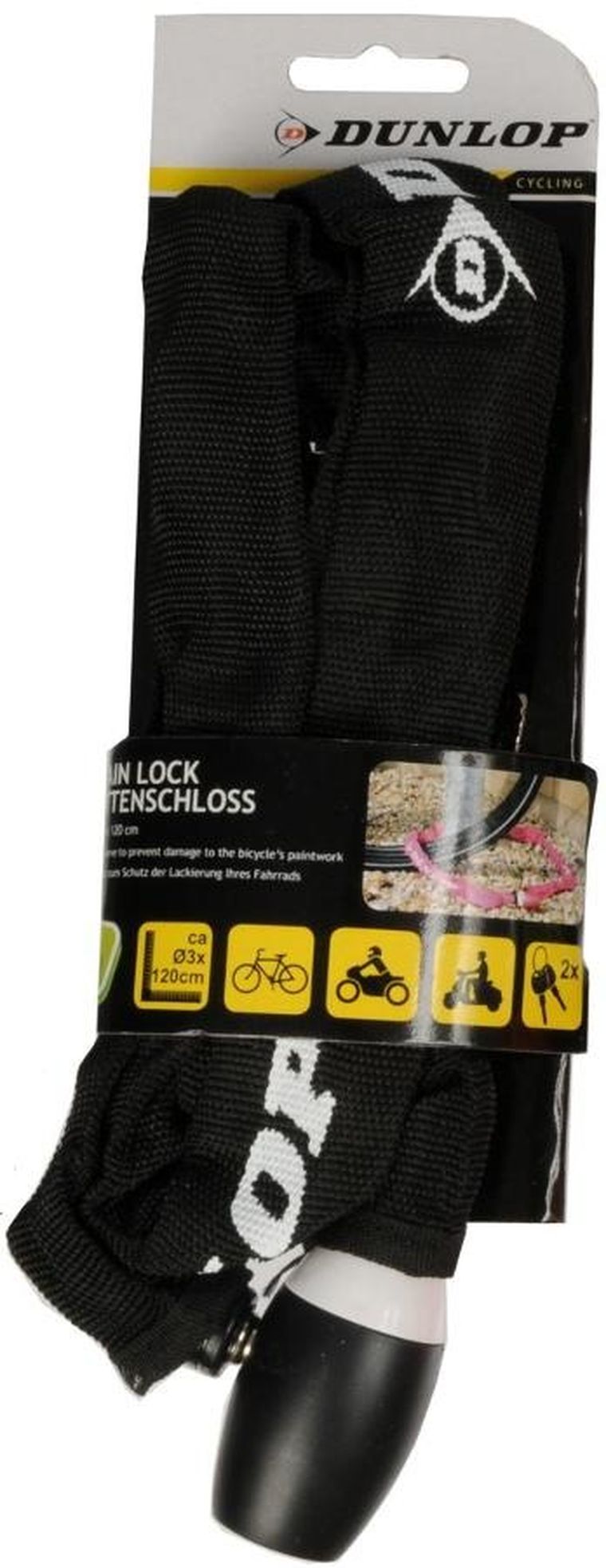 Dunlop, zapięcie rowerowe, łańcuch na zamek, 120 cm, czarny