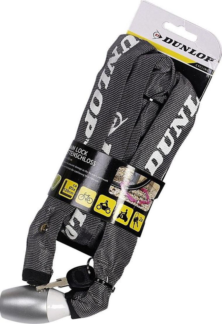 Dunlop, zapięcie rowerowe, łańcuch na zamek, 120 cm, szary