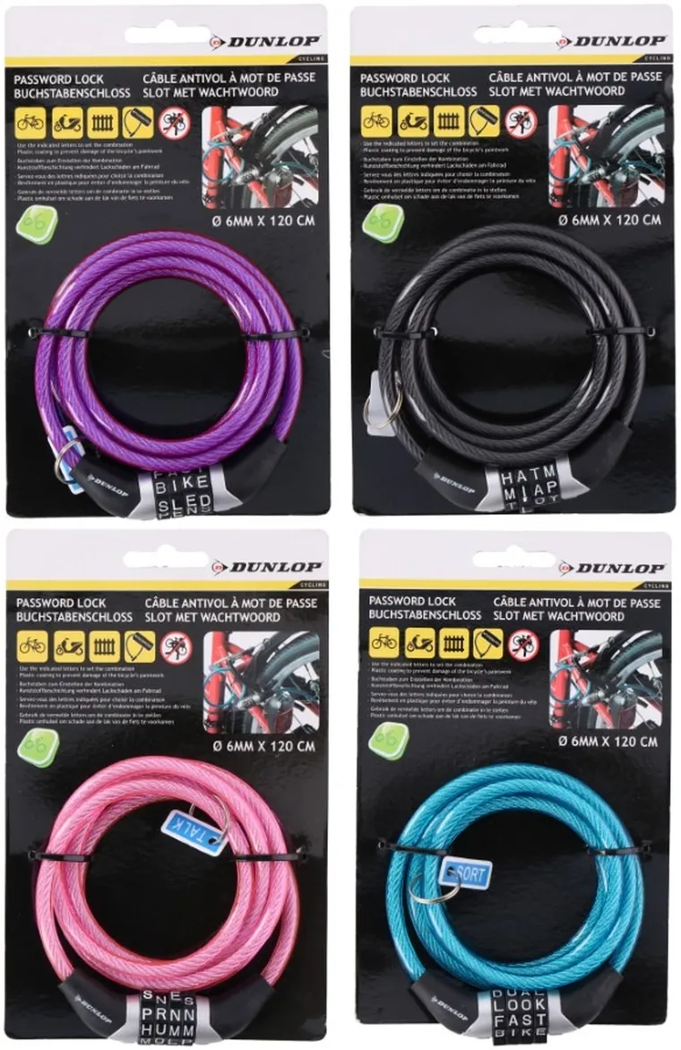 Dunlop, zapięcie rowerowe na szyfr, 120 cm