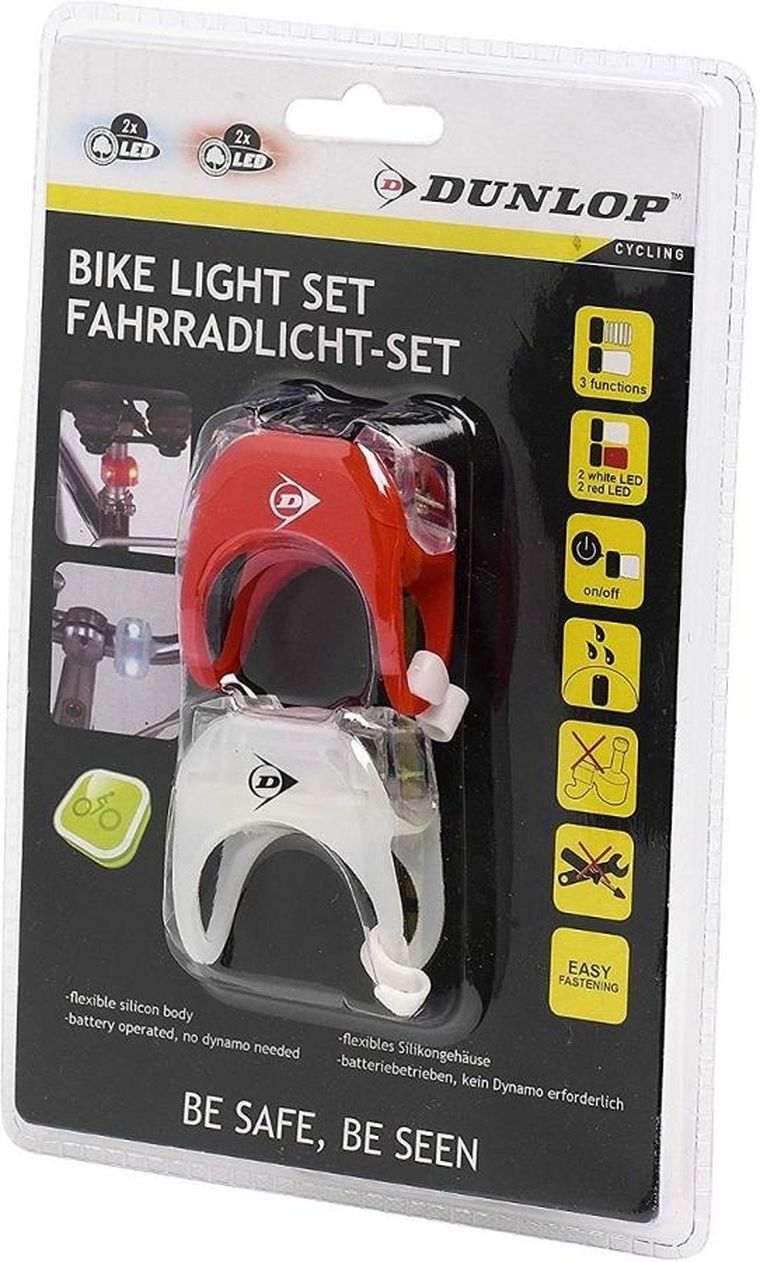 Dunlop, zestaw silikonowych lamp rowerowych led przód tył, deluxe