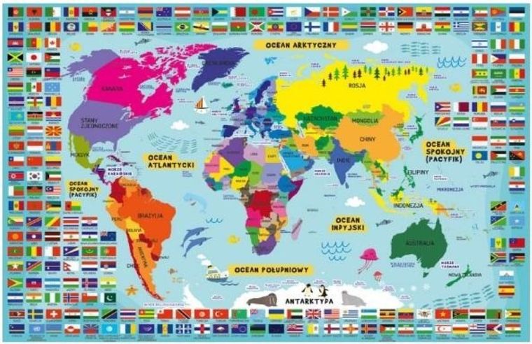 Dwustronna plansza-ściąga A4. Świat