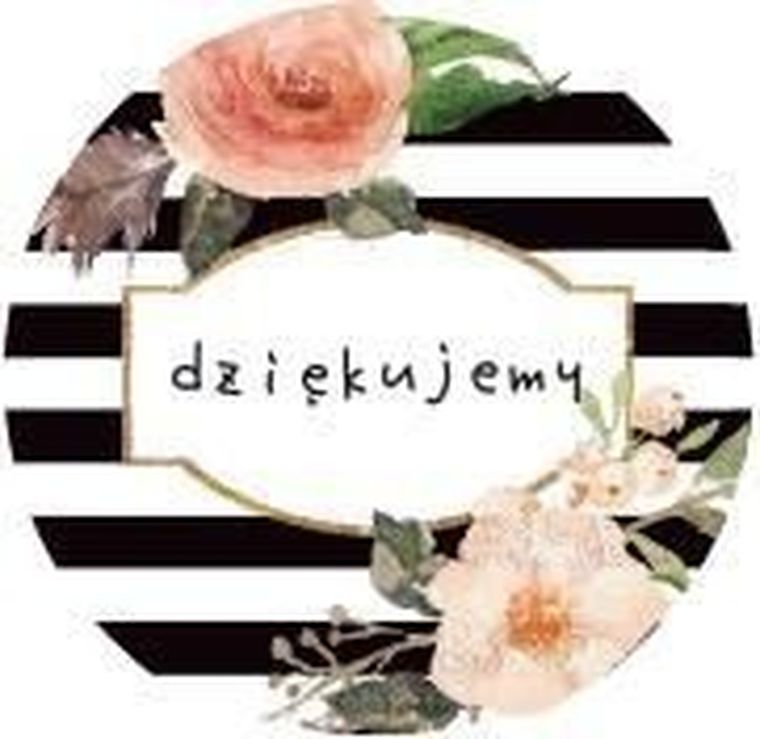 Dziękujemy, ozdobne naklejki okrągłe, różowe kwiaty