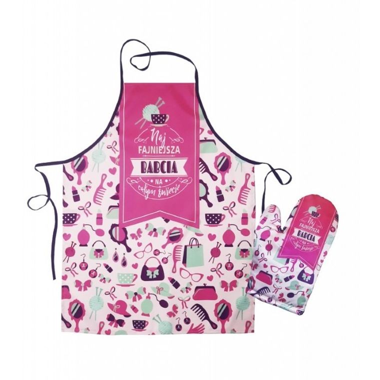 Dzień Babci, zestaw, Najfajniejsza Babcia, fartuch + rękawica kuchenna