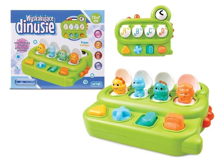 E-Edu, wyskakujące dinozaury, gra manipulacyjna