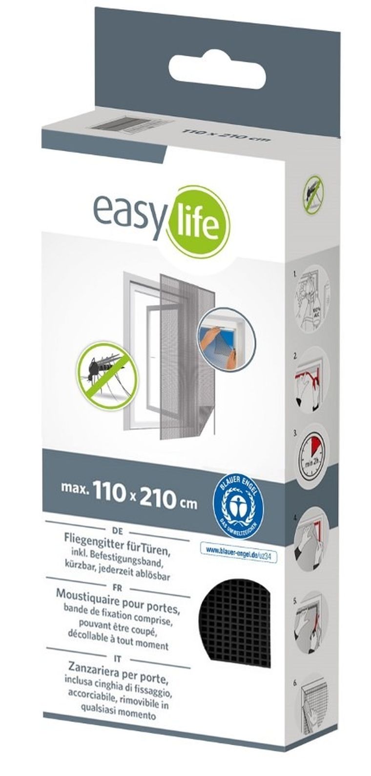 Easy Life Mako, moskitiera na drzwi, czarna, 2-60-210 cm