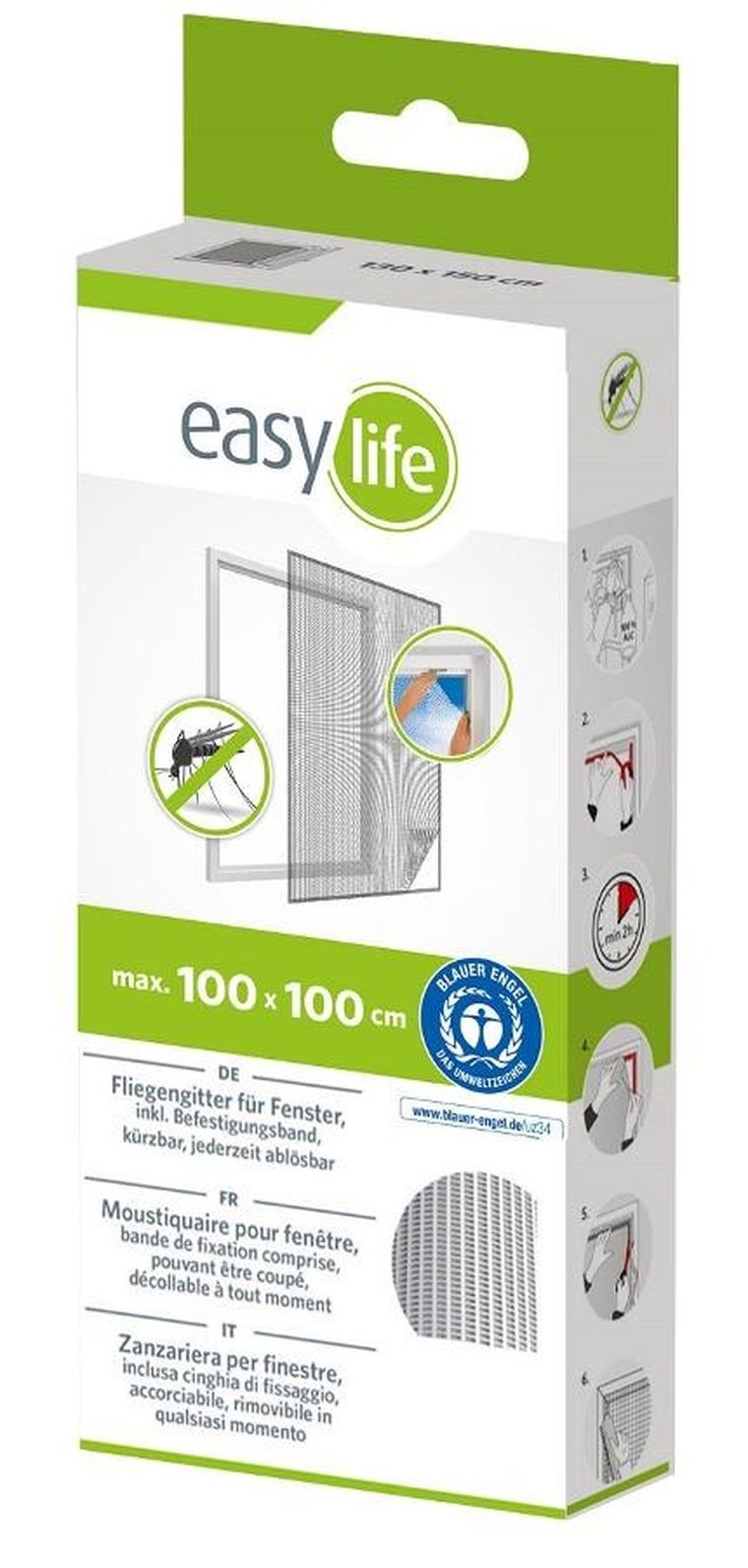 Easy Life Mako, moskitiera okienna, poliester, taśma rzep, biała, 100-100 cm