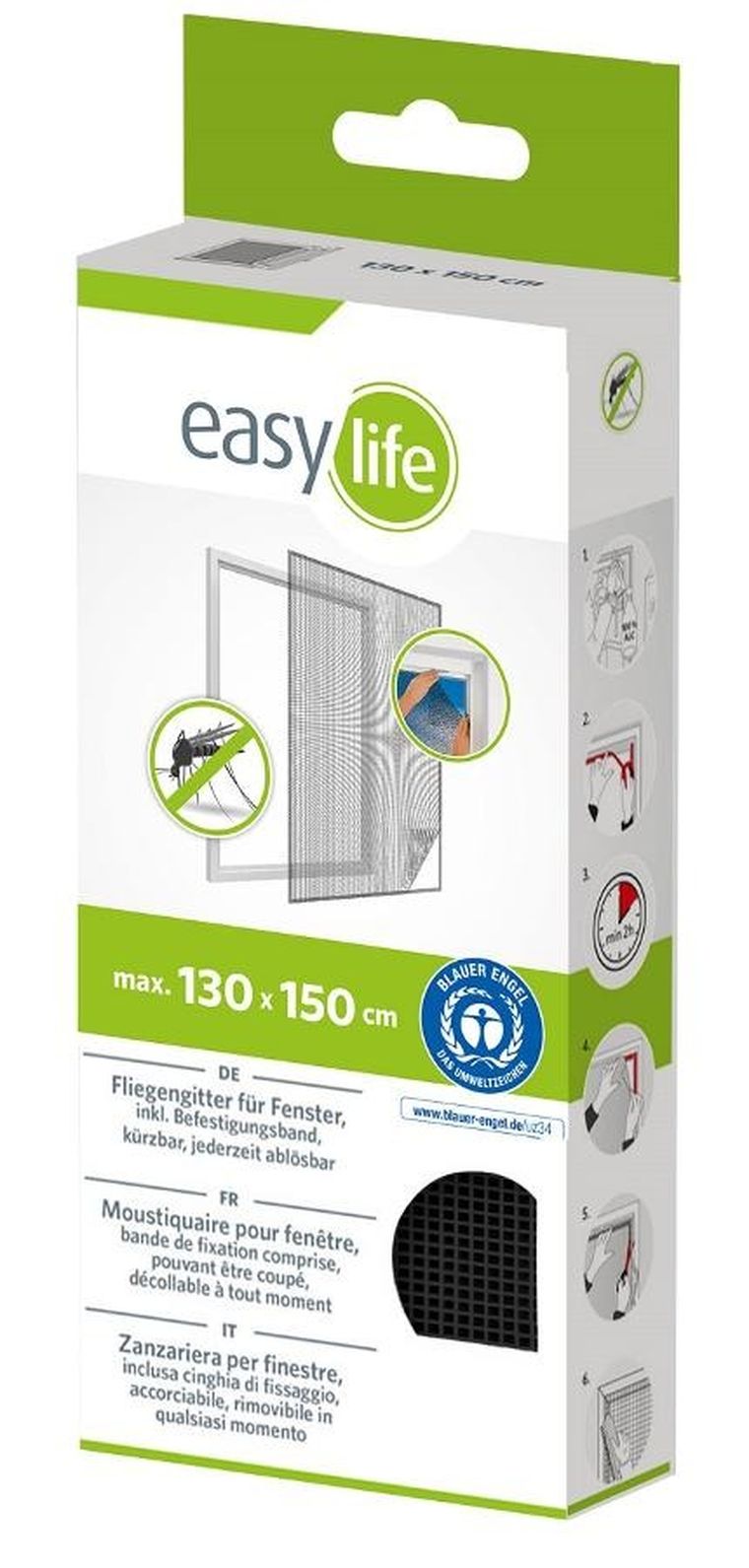 Easy Life Mako, moskitiera okienna, poliester, taśma rzep, czarna, 130-150 cm