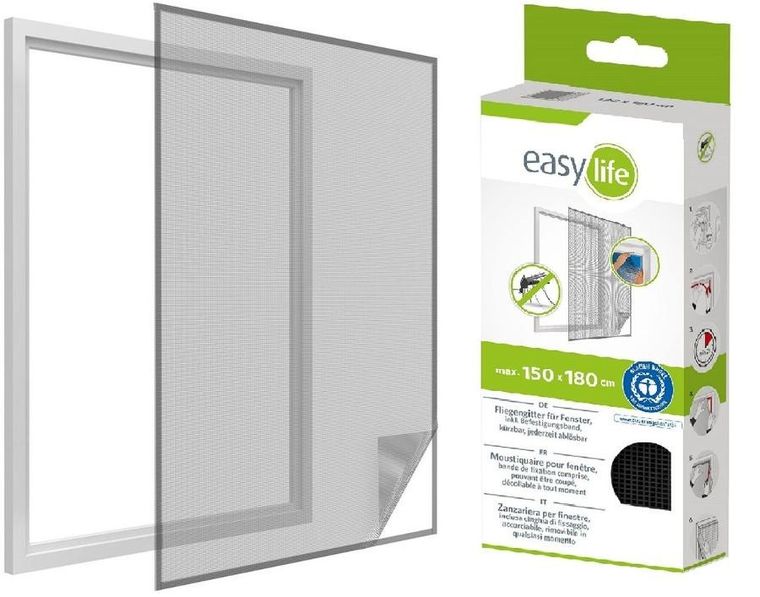 Easy Life Mako, moskitiera okienna, poliester, taśma rzep, czarna, 150-180 cm