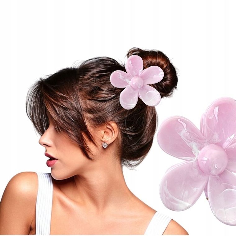Ecarla, klamra do włosów, XL, kwiat, marmurek różowy