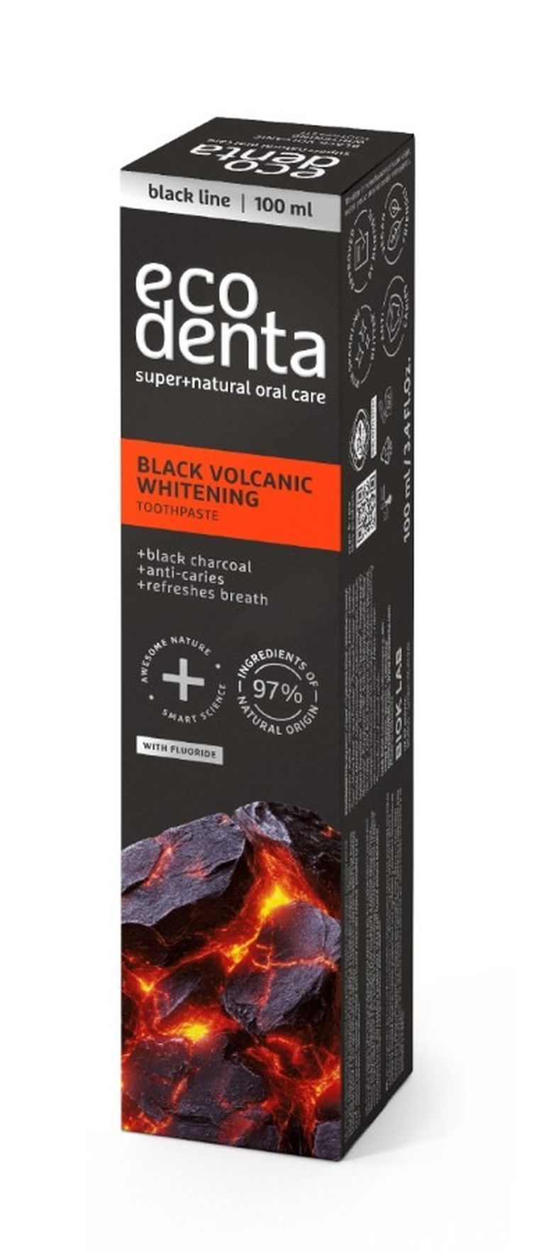 Ecodenta, Black Volcanic, pasta wybielająca do zębów z minerałami wulkanicznymi, 100 ml