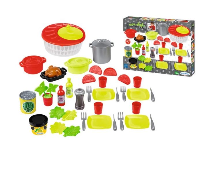 Ecoiffier, 100% Chef Salad, akcesoria kuchenne, 43 elementy