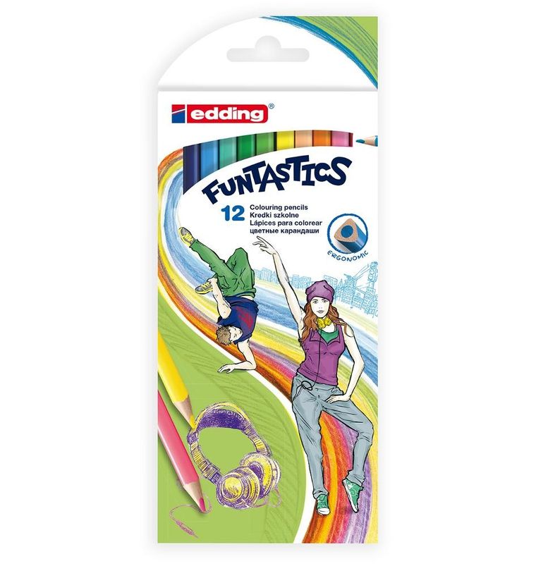 Edding, Funtastics, drewniane kredki szkolne, 12 szt.