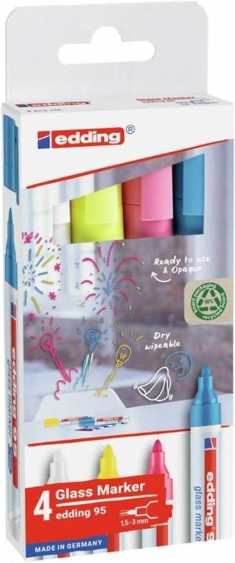 Edding, markery do powierzchni szklanych, 1,5-3 mm, 4 kolory