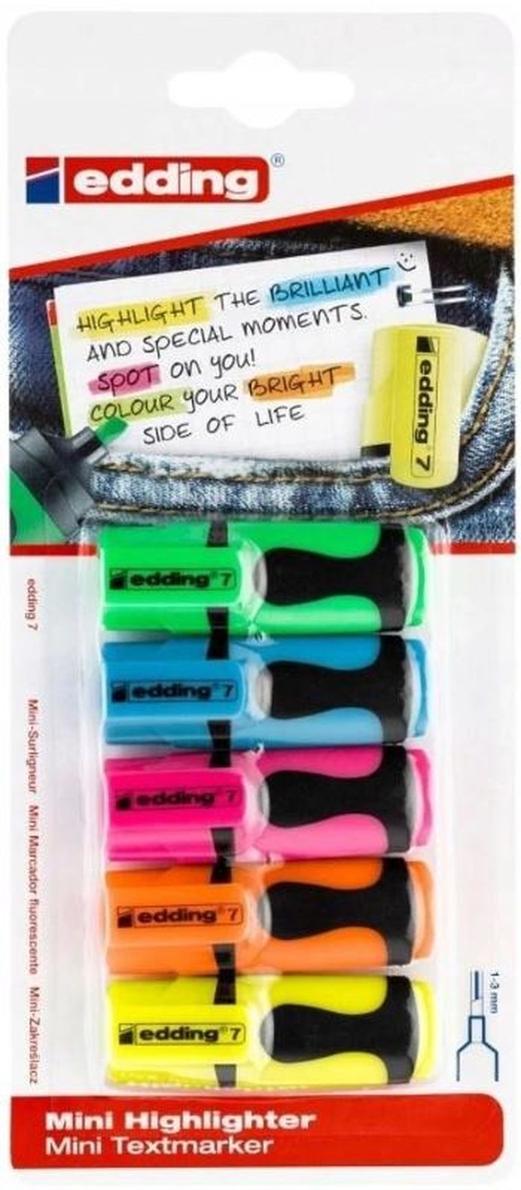Edding, mini zakreślacz, 5 kolorów