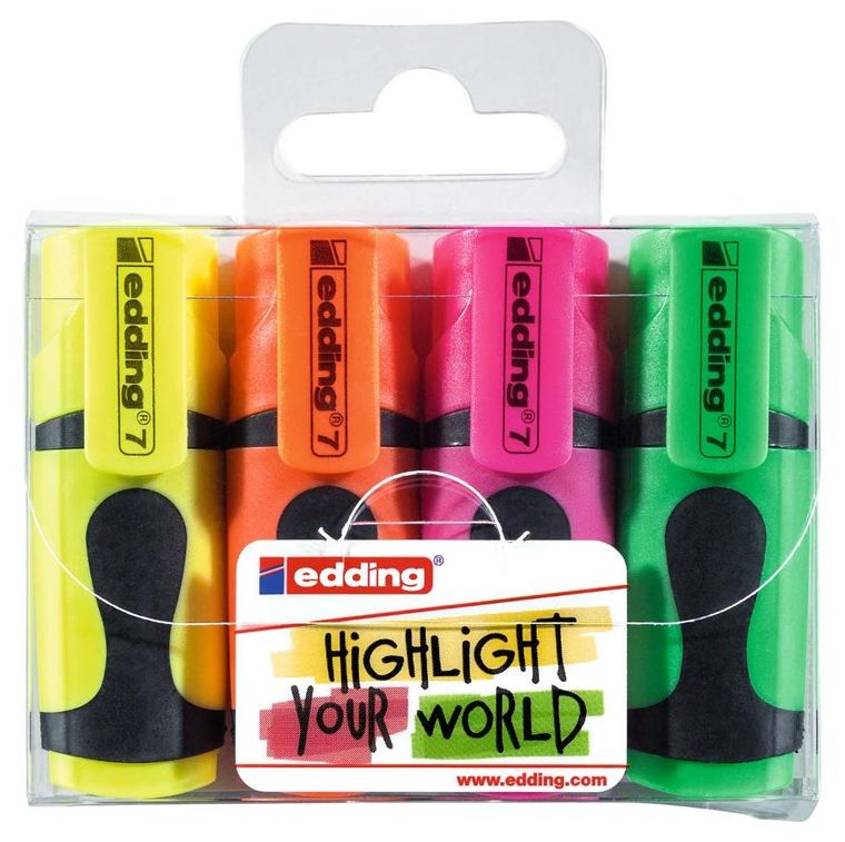 Edding, zakreślacze Mini Edding 7, 4 podstawowe kolory