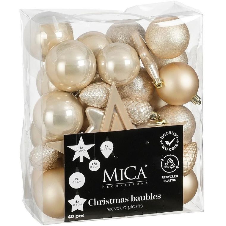 Edelman, Mica, bombki dekoracyjne plastikowe, cream, 40 szt.