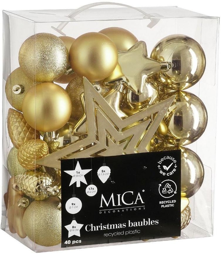 Edelman, Mica, bombki dekoracyjne plastikowe, złote, 40 szt.