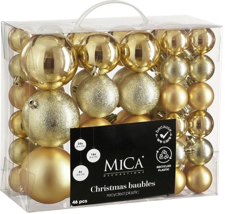 Edelman, Mica, bombki dekoracyjne plastikowe, złote, 46 szt.