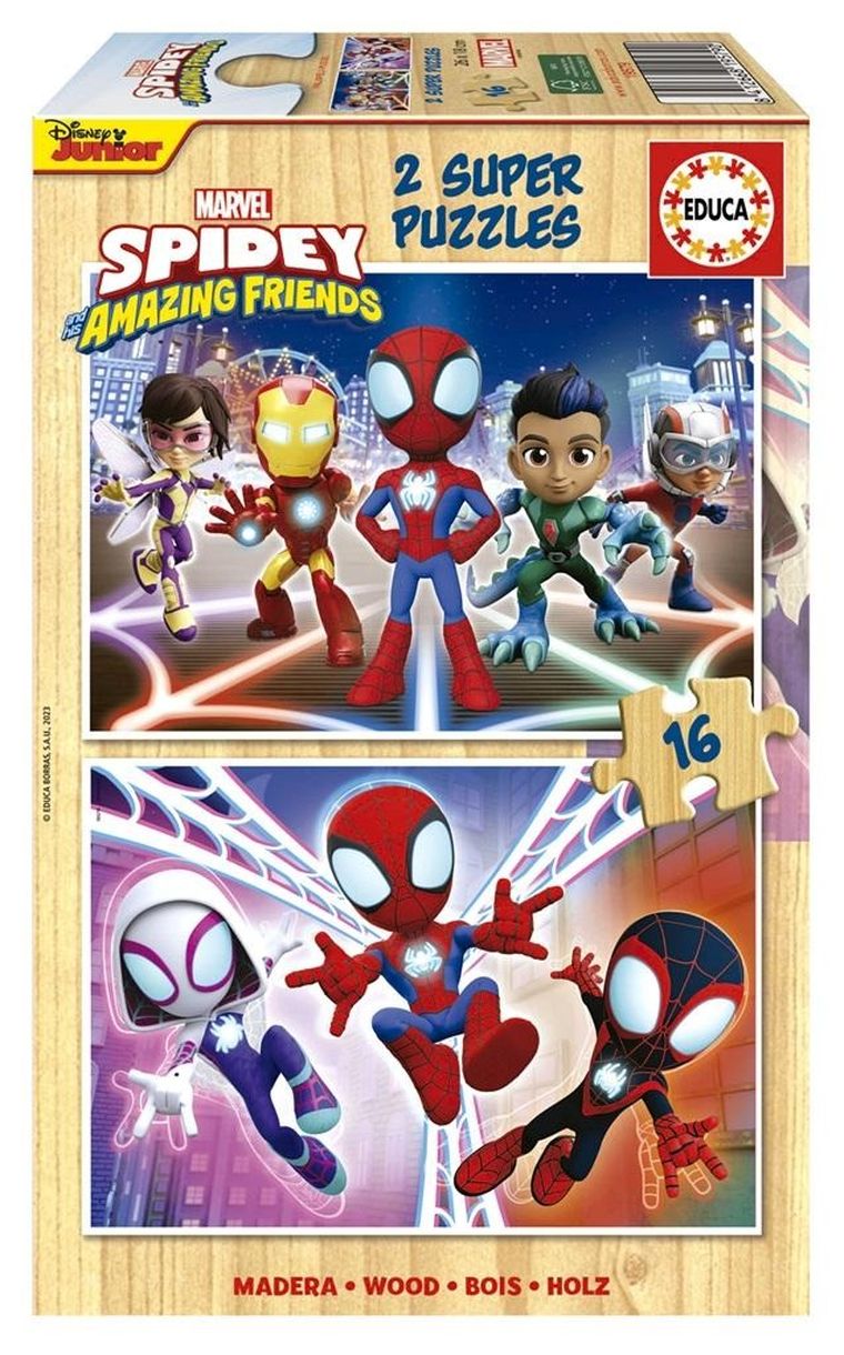 Educa, Spidey i super-kumple, puzzle drewniane, 2-16 elementów