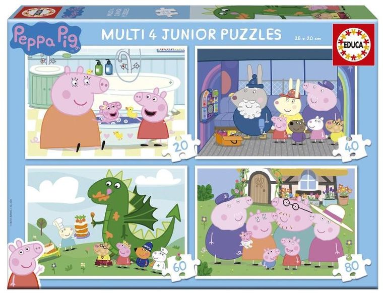 Educa, Świnka Peppa, puzzle, 20 + 40 + 60 + 80 elementów