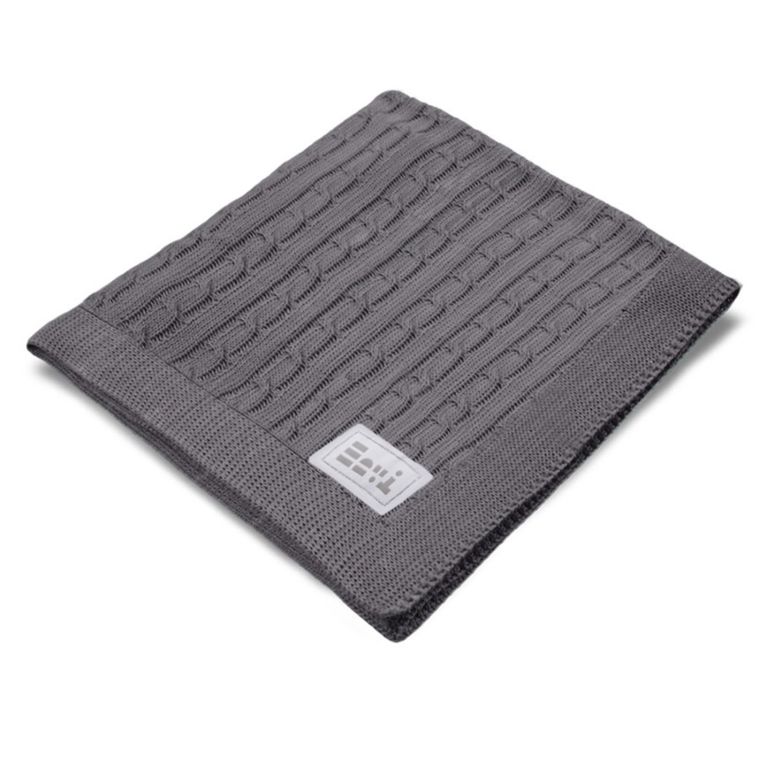 Eevi, kocyk dziany, warkocz, bawełna, grafit, 75-100 cm