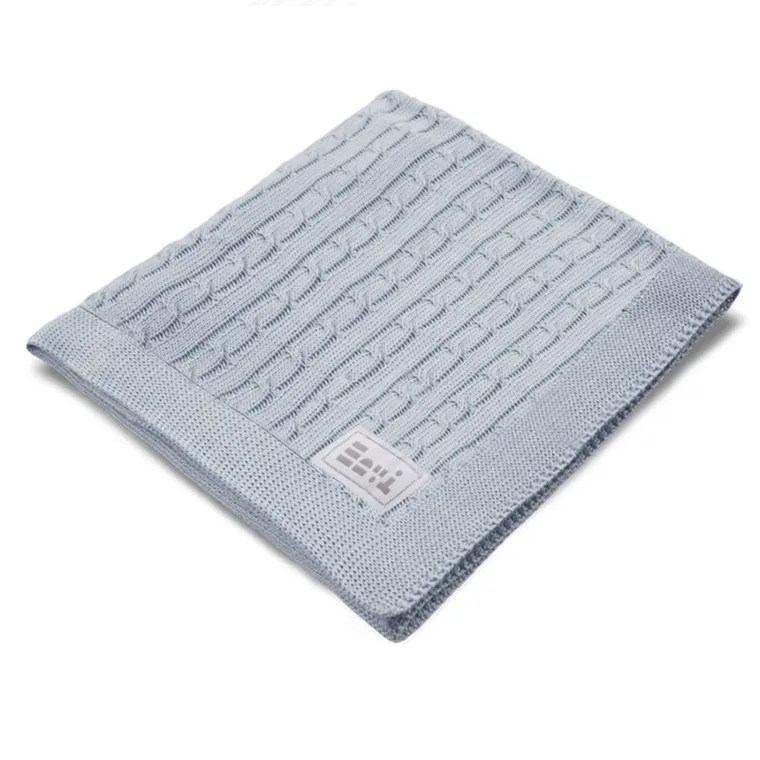 Eevi, kocyk dziany, warkocz, bawełna, niebieski, 75-100 cm