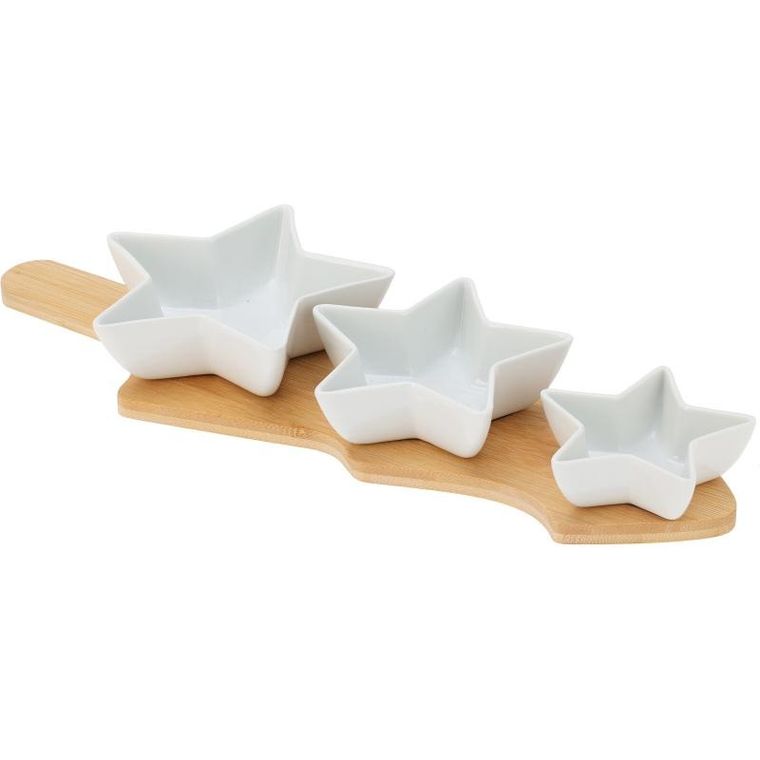 Eh Excellent Houseware, Glaceria, miseczki do serwowania przekąsek, 3 gwiazdki i bambusowa taca