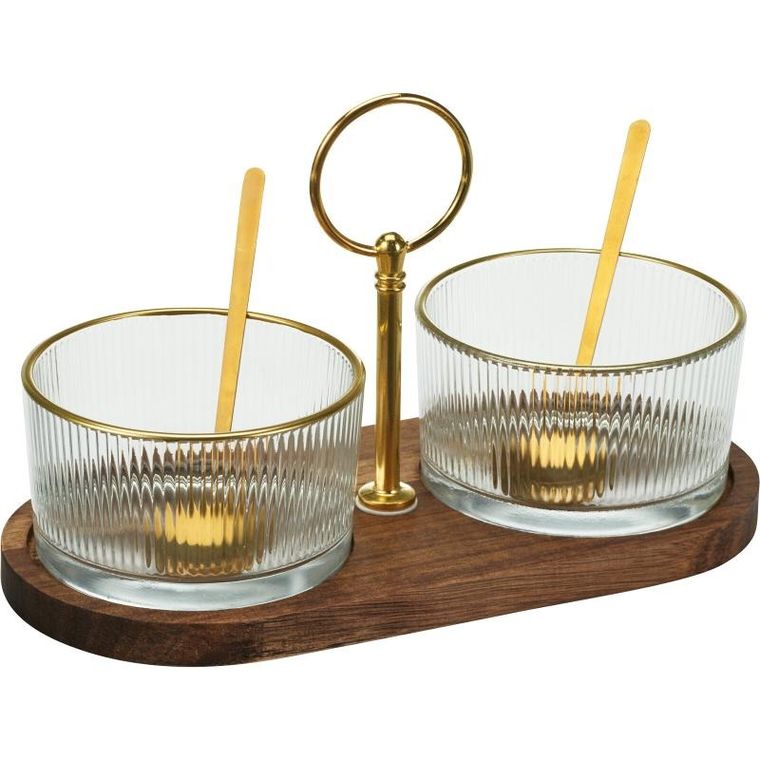 Eh Excellent Houseware, komplet dipówek na drewnianej paterze, 9 cm