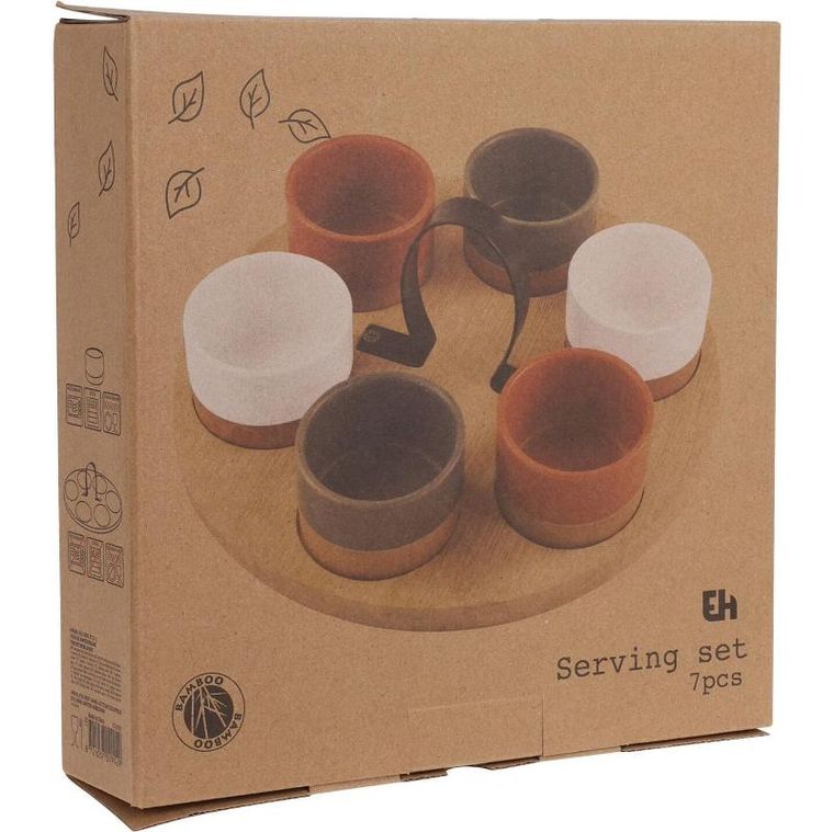 Eh Excellent Houseware, miseczki na przekąski na bambusowej tacy z uchwytem do przenoszenia