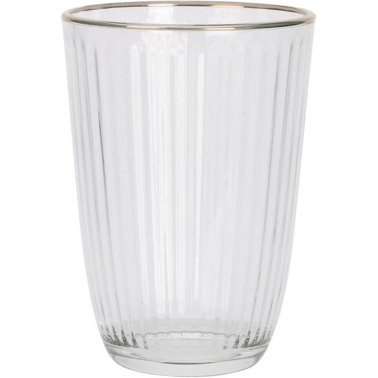 Eh Excellent Houseware, prążkowana szklanka ze złotym brzegiem, 395 ml